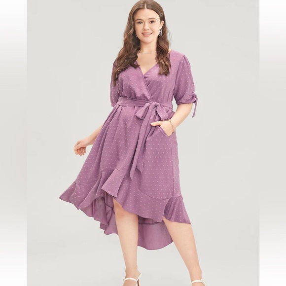 BloomChic Plus Size 2XL Plain Wrap Ruffles Pocket Belted High Low Hem Dress us18 - Picture 7 of 8